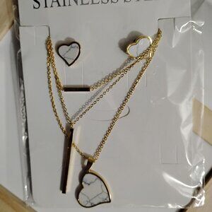 NEW- LAYERED CHAIN -SET HEART AND LINE ROAD THEME